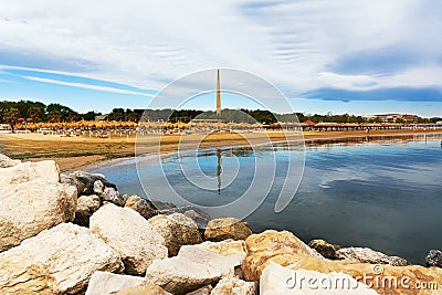 Coast of Pescara with D`Annunzio obelisk Stock Photo