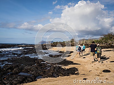 A typical coastal view of a beach at Isla Santiago, Galapagos, Ecuador Editorial Stock Photo