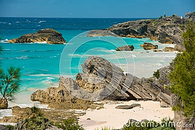 Coastal Beachfront in Bermuda Stock Photo