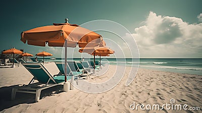 Coastal bliss, sandy beach, dreamy skies, and refreshing sea spray Stock Photo