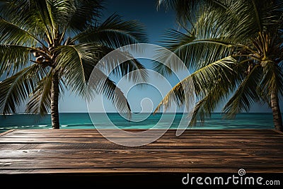 Coastal escape with beach and palm tree background, summer landscape image Stock Photo