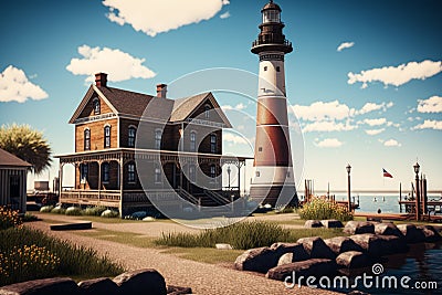 Coastal Haven: A Cinematic Seaside Town with Insane Detail Stock Photo