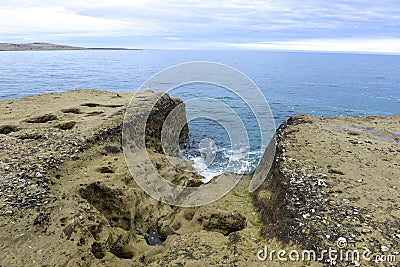 Coastal landscape with cliffs in Peninsula Valdes, Stock Photo