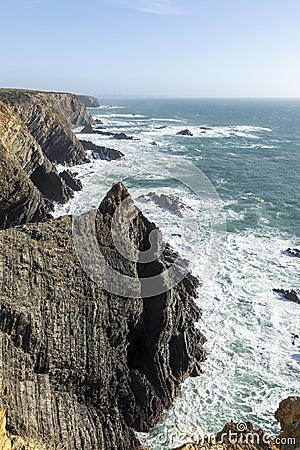 Coastal landscape at Sao Teotonio in the Algarve region Stock Photo