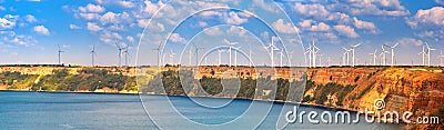 Coastal landscape - view of wind farms on the seashore Stock Photo