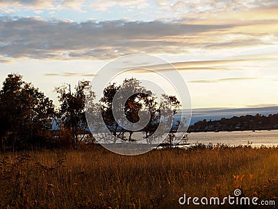 Coastal Maine Sunset with Autumn Colors Stock Photo
