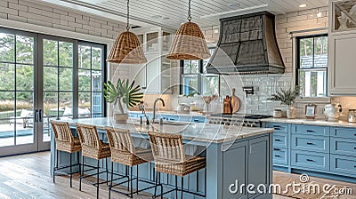 Coastal Retreat Kitchen Design Stock Photo