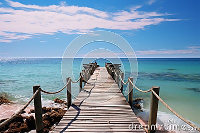 Coastal retreat Wooden pier reaching into the serene seascape Stock Photo