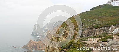 Coastal scene by Capo Da Roca Lighthouse in Portugal Stock Photo