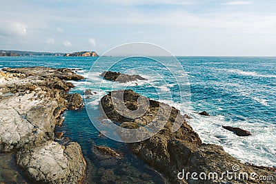 Coastal seascape with views to small islands Stock Photo