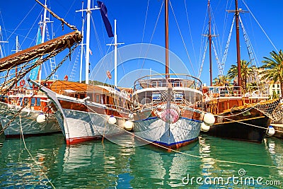 Coastal summer cityscape - view of the yachts moored in the port of Split Editorial Stock Photo