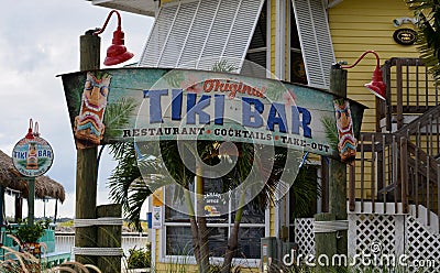 Coastal Tiki Bar Restaurant Sign Editorial Stock Photo