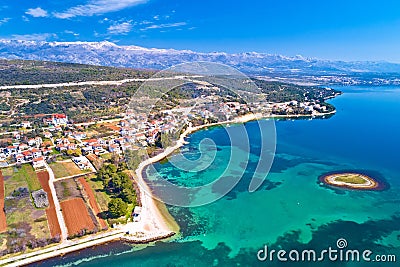 Coastal town of Posedarje and Velebit mountain aerial view Stock Photo