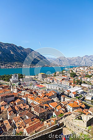 Coastal view on a sunny winter day on the Bay of Kotor, Montenegro Editorial Stock Photo