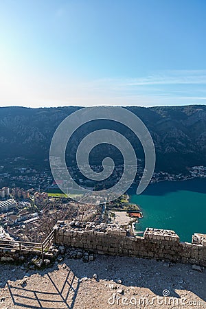 Coastal view on a sunny winter day on the Bay of Kotor, Montenegro Editorial Stock Photo