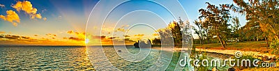 Coastal view at sunset. Mauritius. Panorama Stock Photo