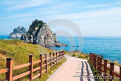 Oryukdo islands and coastal walk at spring in Busan, Korea Editorial Stock Photo