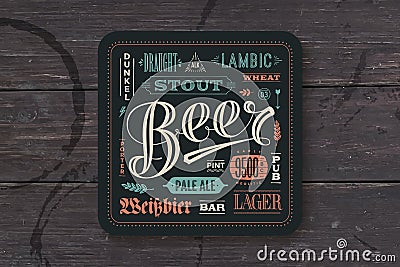 Coaster for beer with hand drawn lettering Vector Illustration