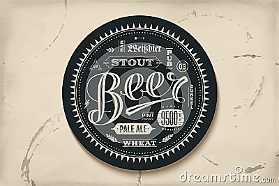 Coaster for beer with hand drawn lettering Vector Illustration