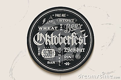 Coaster beer with lettering for Oktoberfest Festival Vector Illustration