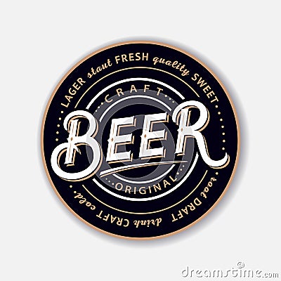 Coaster for beerl with hand written lettering. Vector Illustration