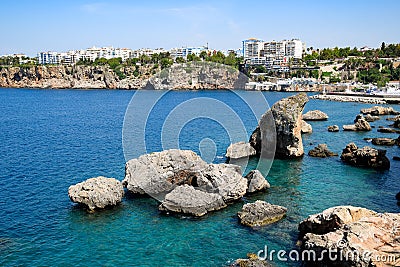The coastline of Antalya, the landscape of city of Antalya is a view of the coast and the sea Editorial Stock Photo