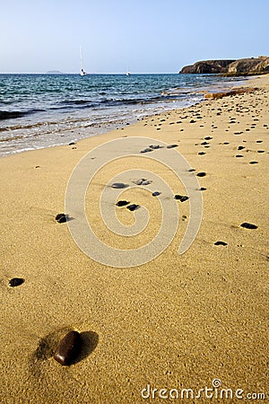 coastline lanzarote in spain musk yacht boat summer Stock Photo