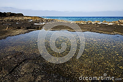 Coastline in lanzarote spain pond cloud beach water musk Stock Photo