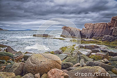 Coastline with rocks at Acadia National Park, Bar Harbor, Maine Stock Photo