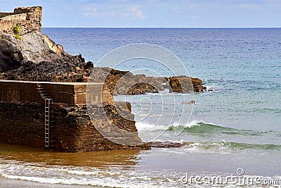 Coastline rocks at basque country Stock Photo