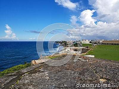 Coastline of San Juan, Puerto Rico and the ancient El Morro Cast Editorial Stock Photo