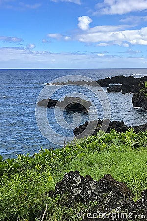 The coastlines of Maui, Hawaii on the road to Hana Stock Photo