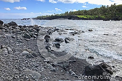 The coastlines of Maui, Hawaii on the road to Hana Stock Photo