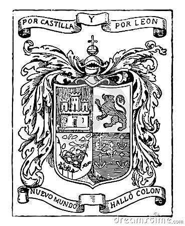 Coat of Arms of Columbus had not yet been commissioned, vintage engraving Vector Illustration