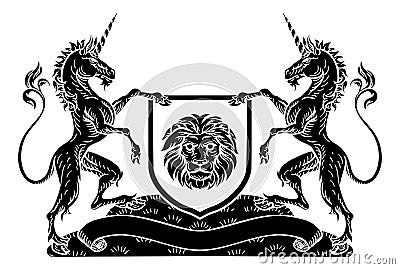 Coat of Arms Emblem Crest Unicorn Shield Heraldic Vector Illustration
