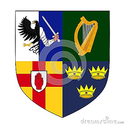 Coat of arms of the Four Provinces of Ireland - Connacht, Leinster, Munster and Ulster. Provincials coat of arms combined. Vector Vector Illustration