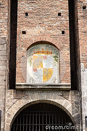 Coat of Arms of Galeazzo Maria Sforza. Painted on an Exterior Wall of Sforza Castle Stock Photo