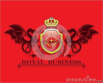 Coat of arms Golden Crown and Shield with Dragons Royal Business Vector Illustration