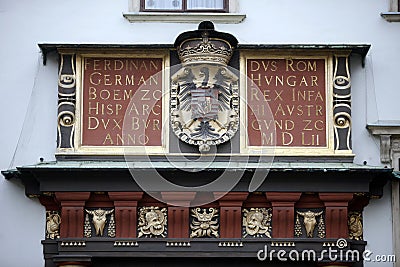 Coat of arms of the Habsburg monarchy at the Hofburg in Vienna Stock Photo