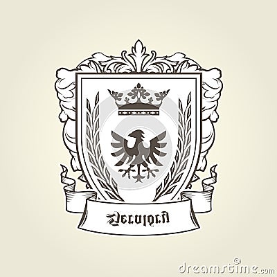 Coat of arms with heraldic eagle on shield, emblem Vector Illustration