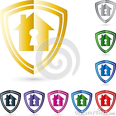 Coat of arms and house, colored, real estate and security logo Stock Photo