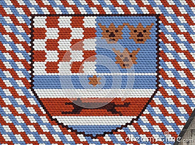 Coat of Arms Kingdom of Croatia, Slavonia and Dalmatia, checkered tiled rooftop of St Mark`s church in Zagreb, Croatia Stock Photo