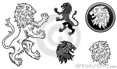 Coat of Arms lion cat emblem silhouette and lions head Vector Illustration