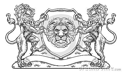 Coat of Arms Lions Crest Shield Family Seal Vector Illustration