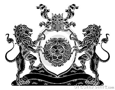 Coat of Arms Lions Crest Shield Family Seal Vector Illustration