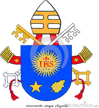 Glossy glass coat of arms of Pope Francis Editorial Stock Photo
