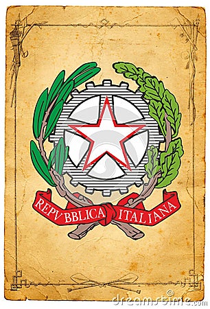 The coat of arms of the Republic of Italy is a country in Europe. Editorial Stock Photo