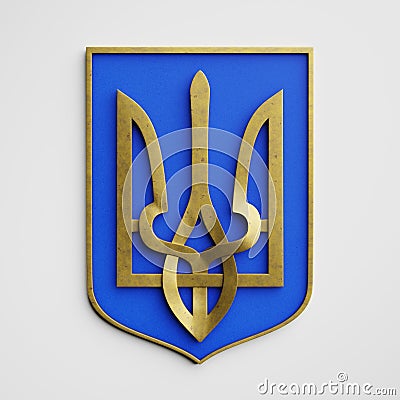 Coat of arms of Ukraine, golden trident, symbol of the state of Ukraine. 3d render Stock Photo
