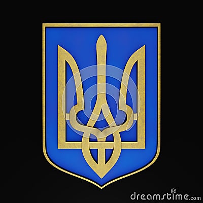 Coat of arms of Ukraine, golden trident, symbol of the state of Ukraine. 3d render Stock Photo