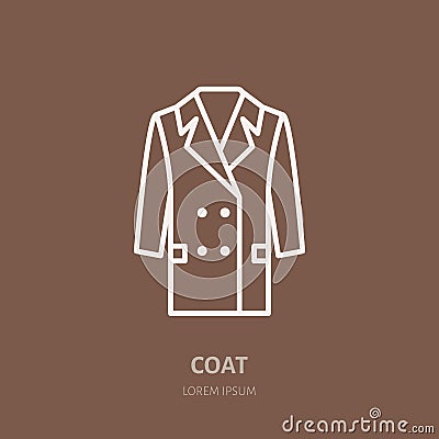 Coat icon, clothing shop line logo. Flat sign for apparel collection. Logotype for laundry, clothes cleaning Vector Illustration